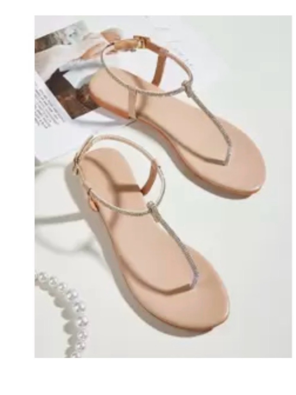 Women's T-Strap Rhinestone Sandals - Blush
